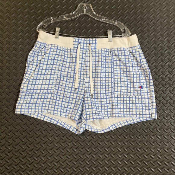 Champion Pants - Champion Athleticwear Shorts Women's 1X Blue White‎ Plaid Drawstring Casual